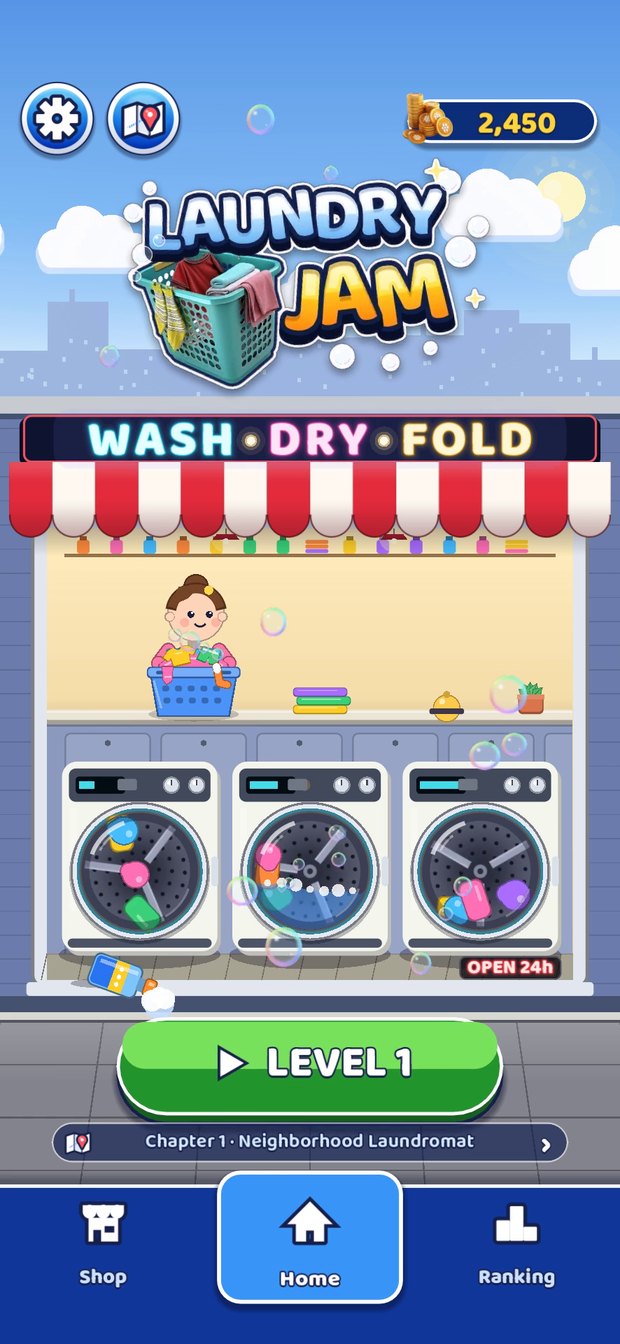The Laundry Jam home screen