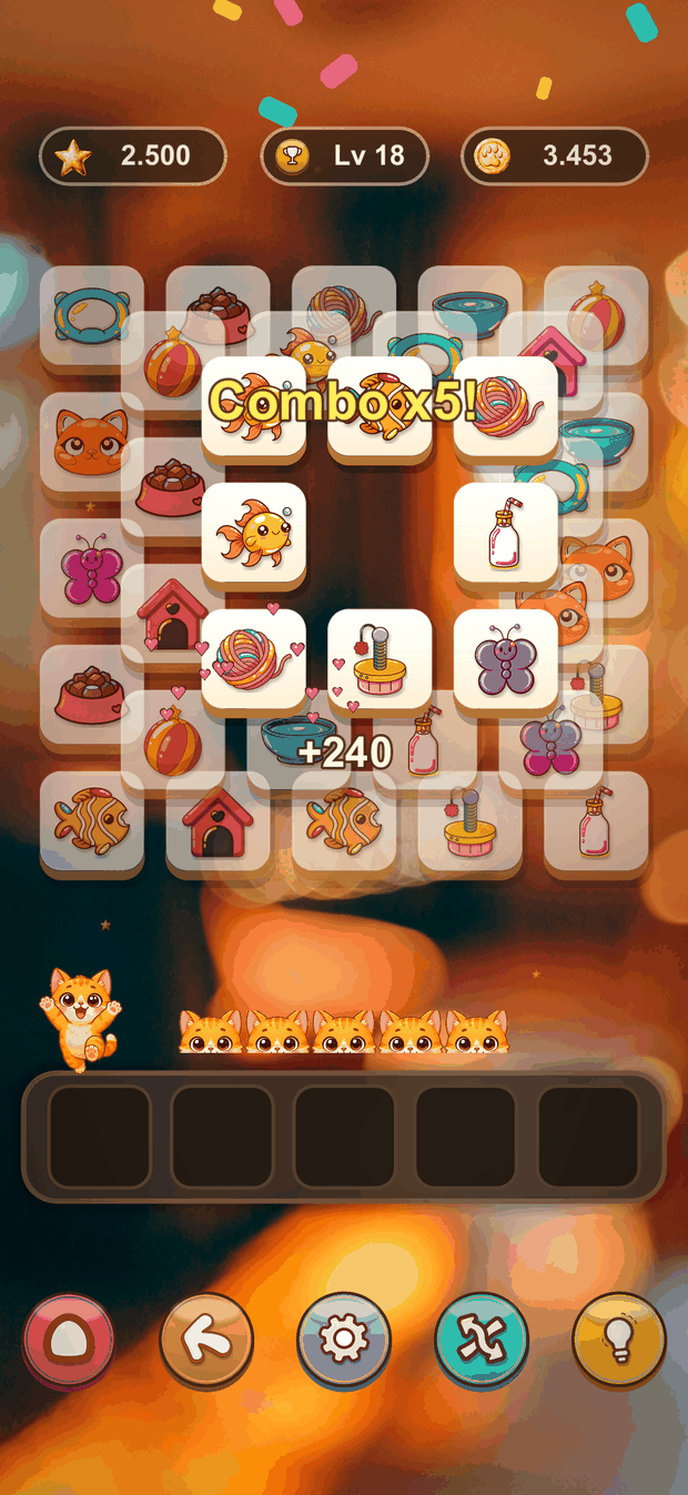 A five-tile combo landing on the board, worth 240 points