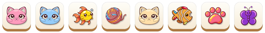 A row of PurrBuddy tiles